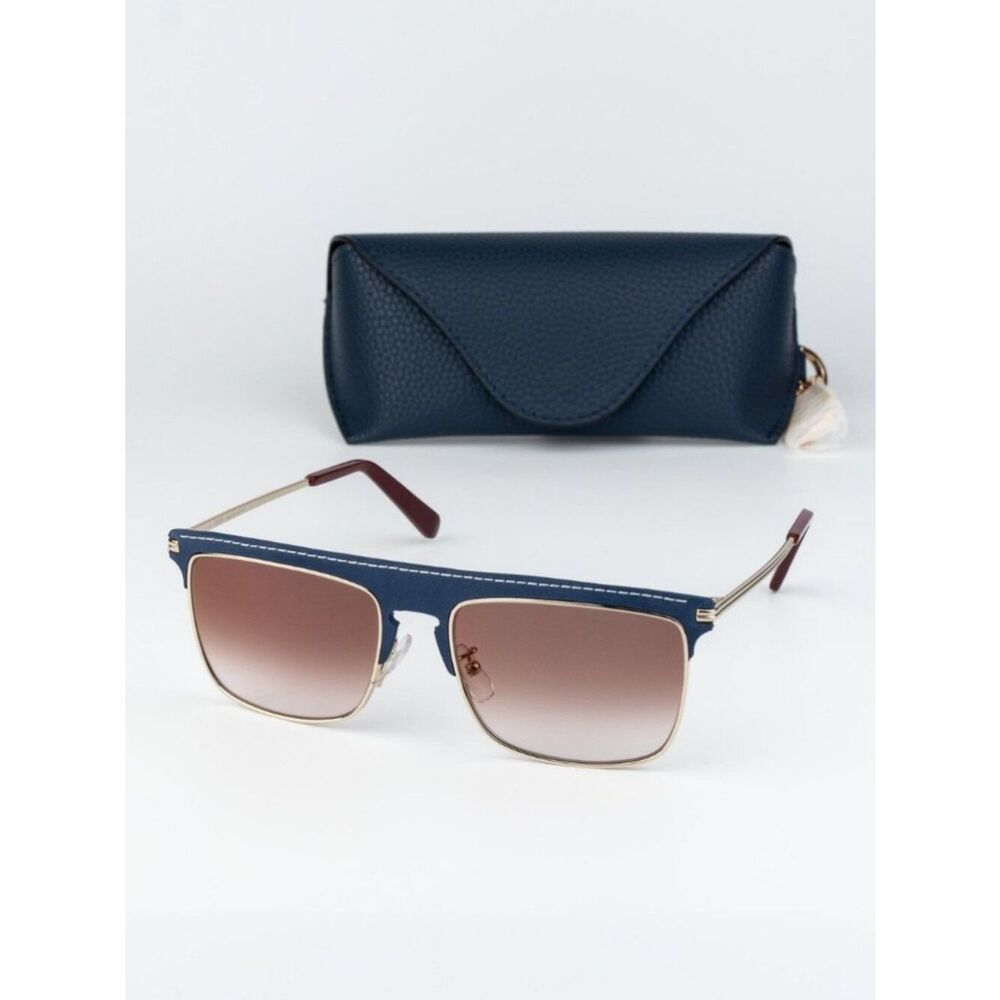 Loewe Men Sunglasses Gold Blue Leather Brown Gradient Square LW40006U 33G